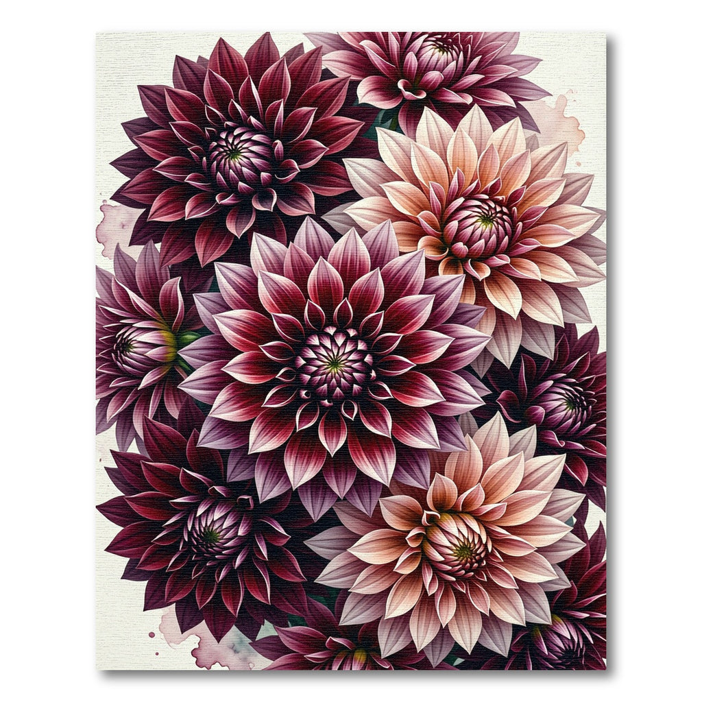 Rich Burgundy Peach Dahlia Bouquet Rug
