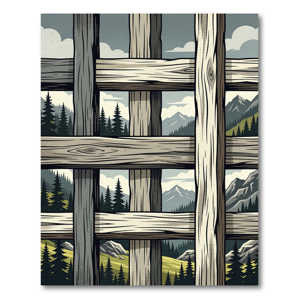 Rustic Woodland Scene Through Wood Fence Rug