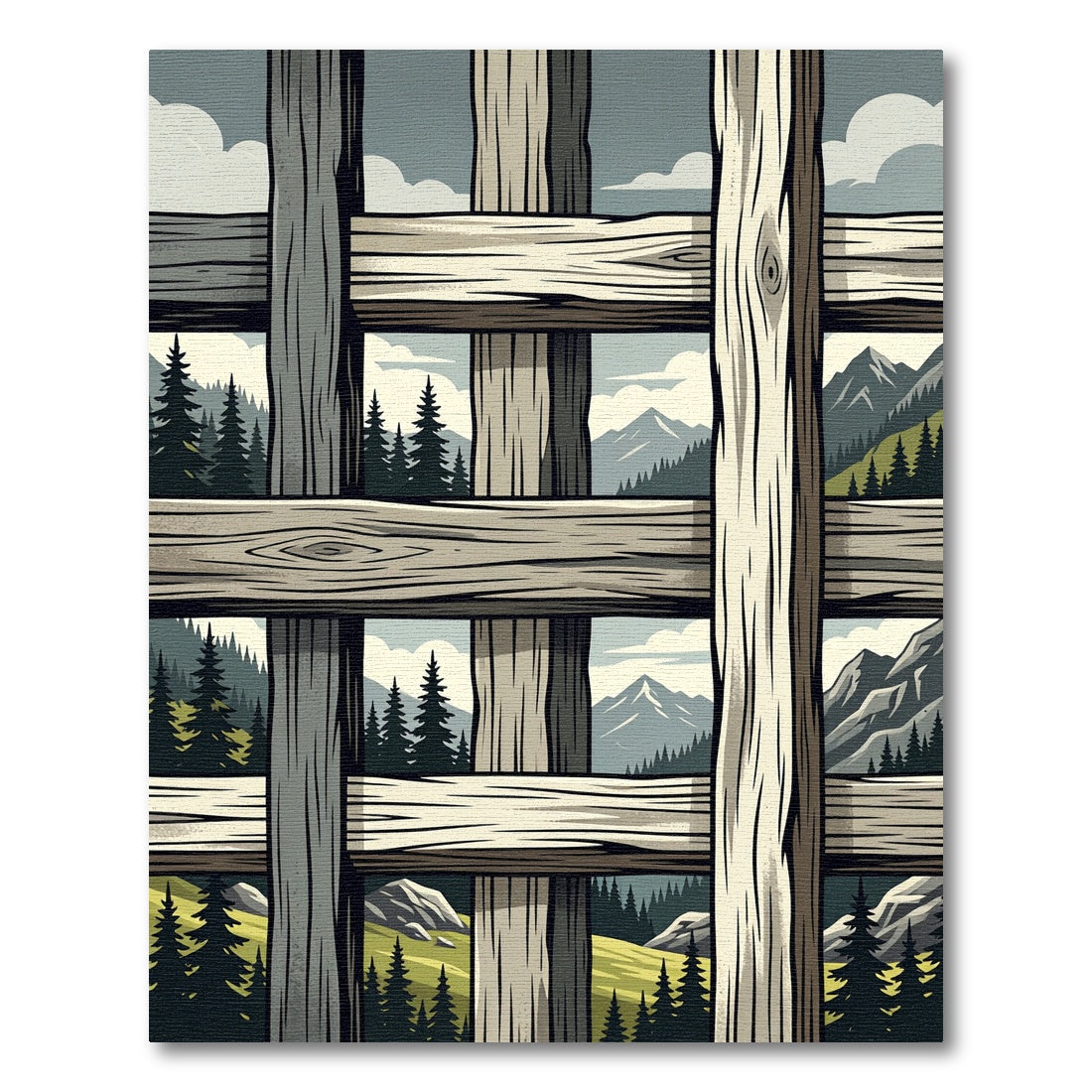 Rustic Woodland Scene Through Wood Fence Rug