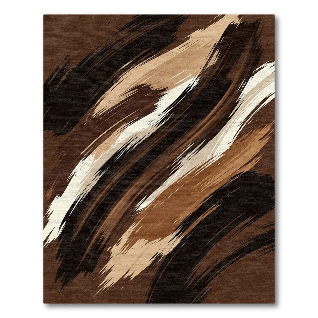 Earthy Brown Abstract Brushstroke Wave Rug