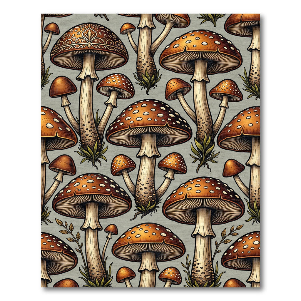 Earthy Botanical Woodland Mushroom Forest Rug