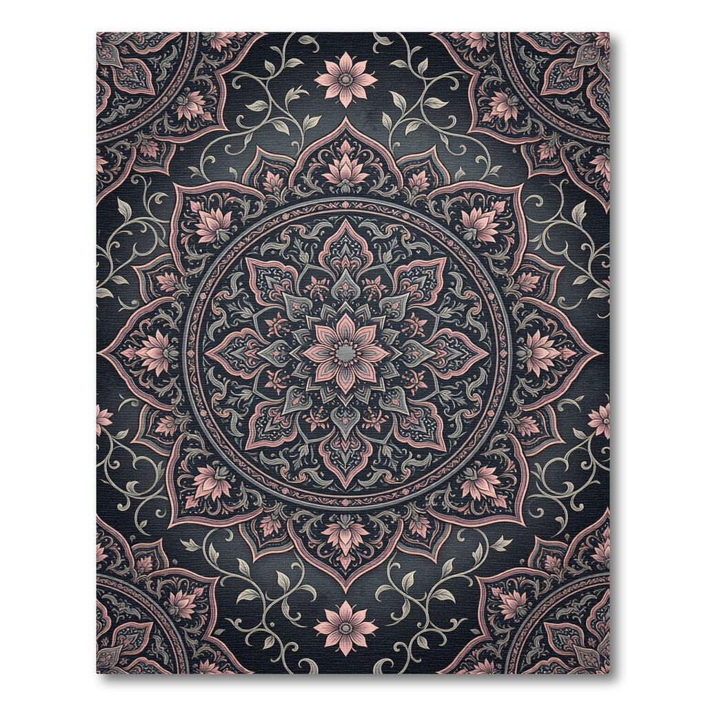 Rose Gold Floral Mandala Scroll Rug