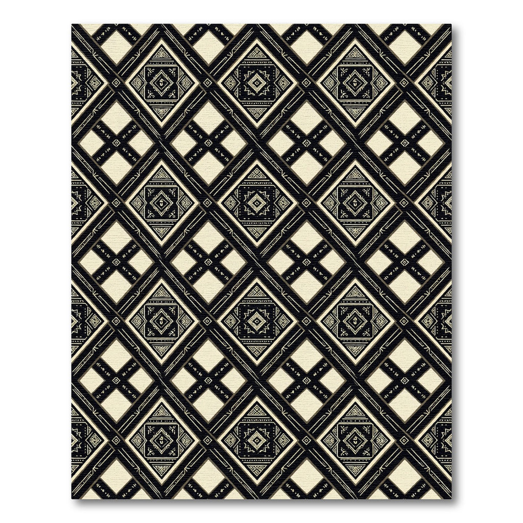 Black and Beige Geometric Diamond Tile Rug
