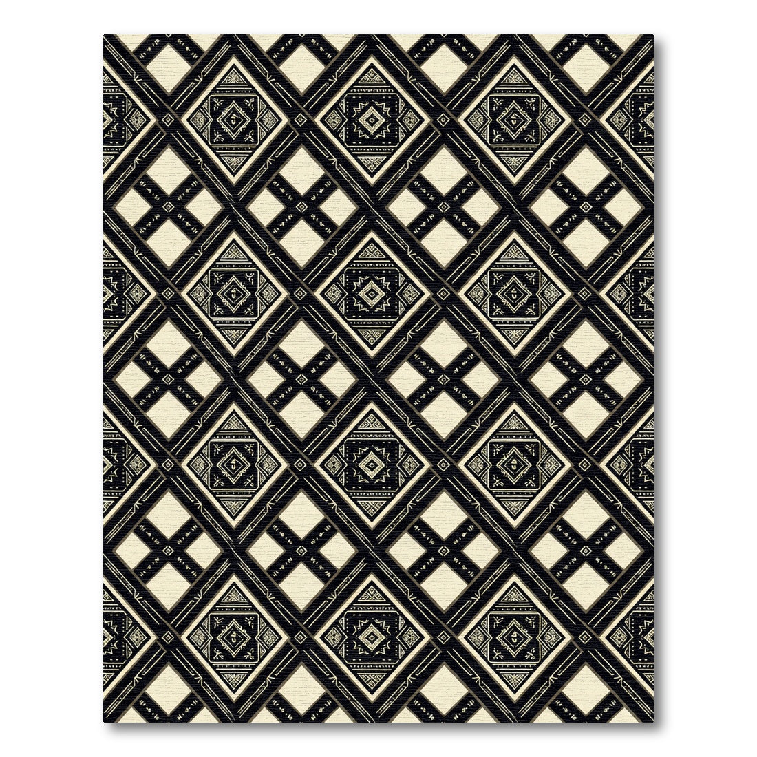 Black and Beige Geometric Diamond Tile Rug