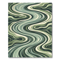 Earthy Green Wavy Abstract Ribbons Rug