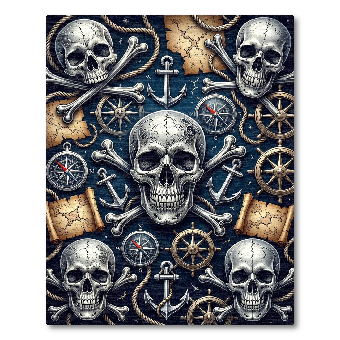 Gothic Nautical Skull and Compass Navy Rug