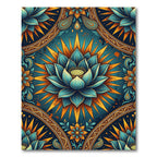 Radiant Teal Lotus Golden Sunburst Rug