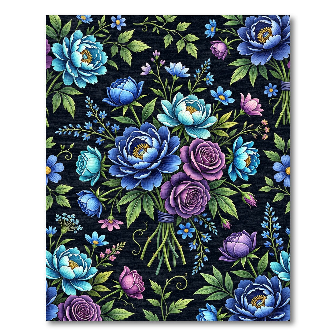 Lush Blue Peony Floral Bouquet Rug