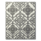 Elegant Silver Gothic Quatrefoil Scrollwork Rug