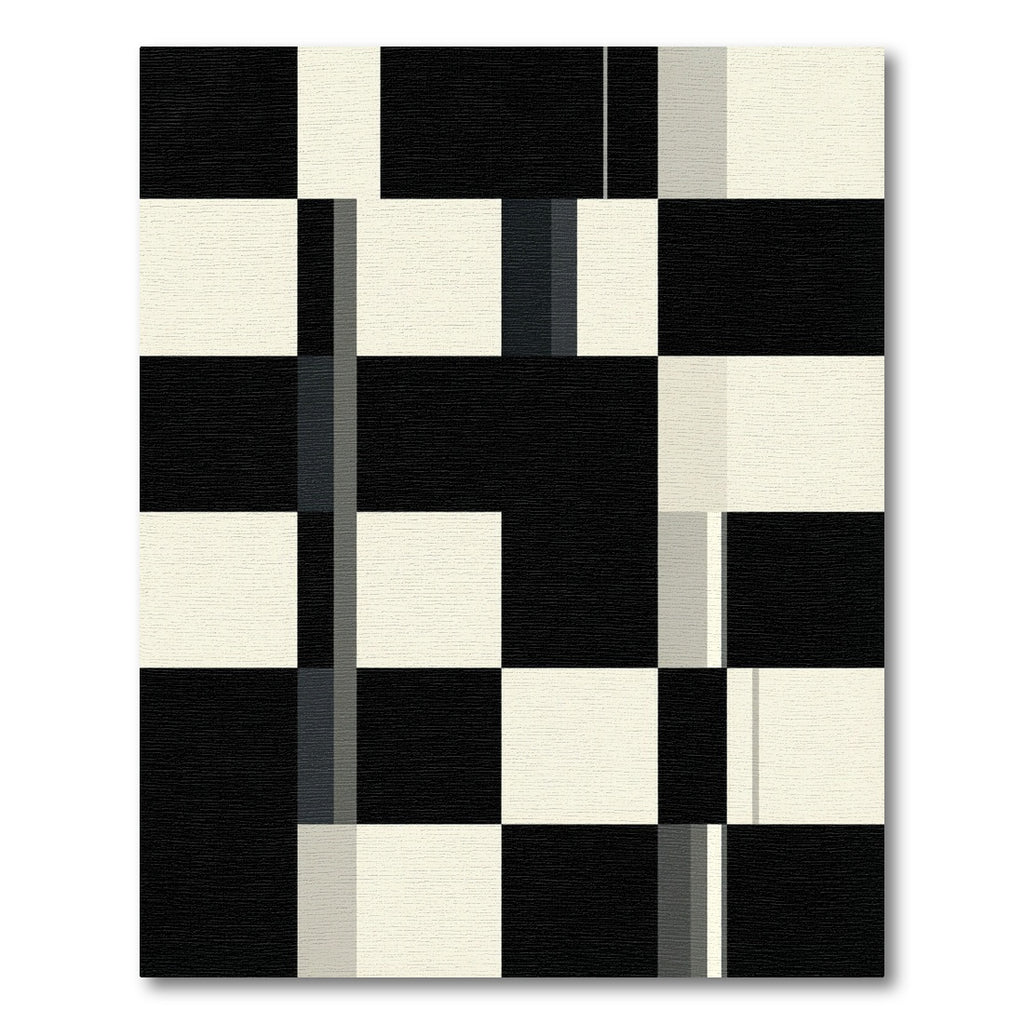 Modern Geometric Monochrome Block Grid Rug