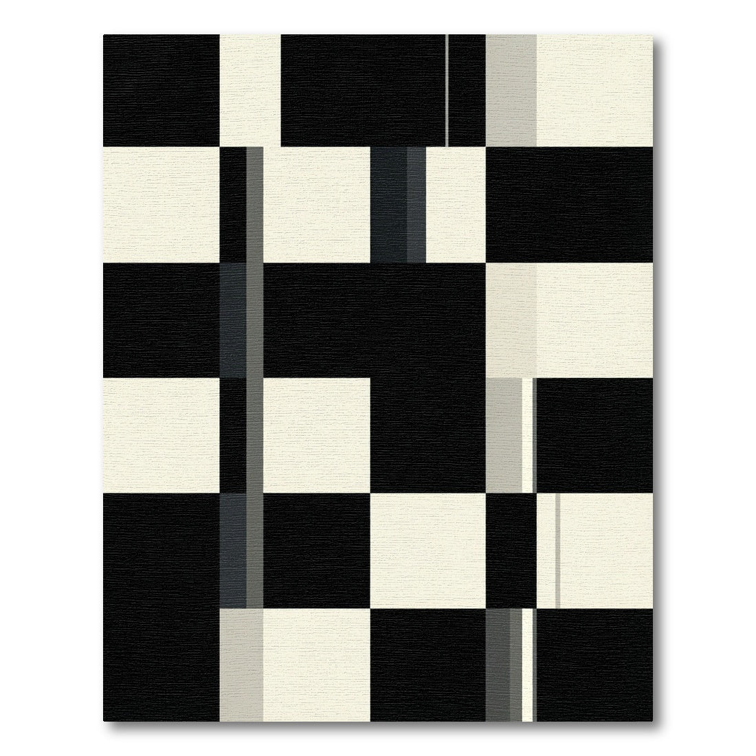 Modern Geometric Monochrome Block Grid Rug
