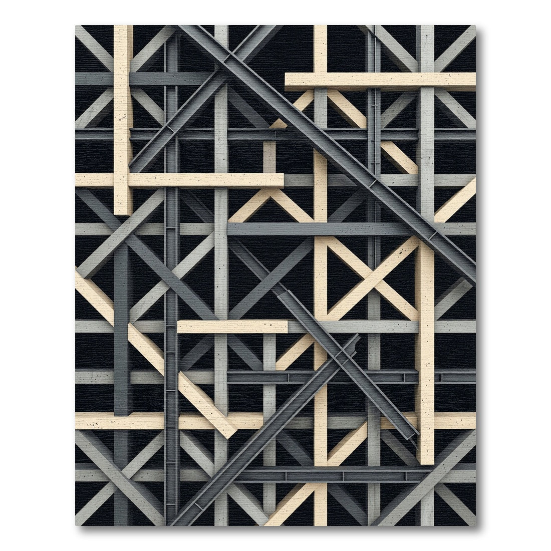 Industrial Steel Beam Geometric Grid Rug