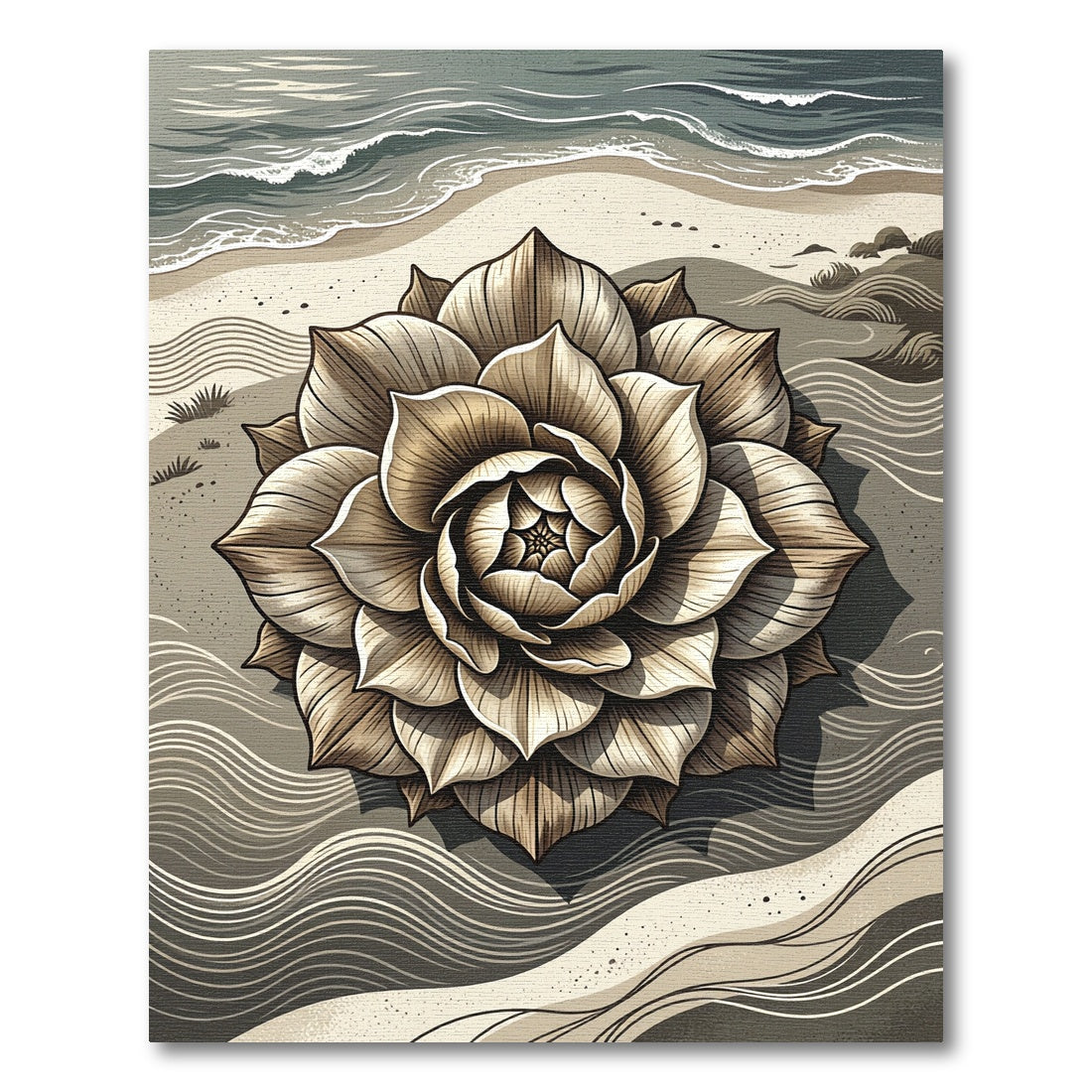 Neutral Zen Lotus Sand Wave Art Rug