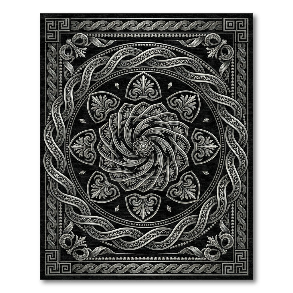 Antique Silver Intricate Mandala Border Rug