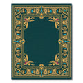 Ornate Teal Gold Floral Border Rug
