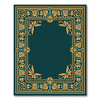 Ornate Teal Gold Floral Border Rug