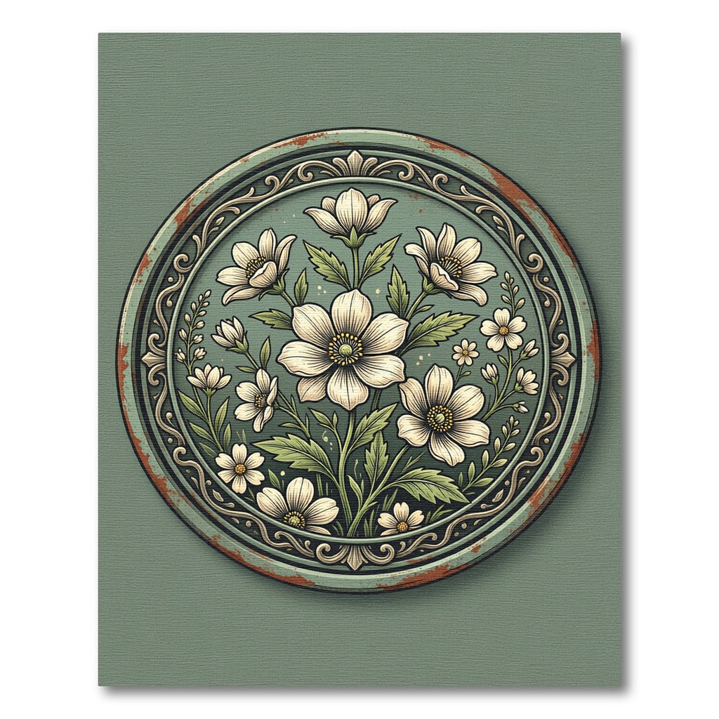 Sage Floral Art Nouveau Medallion Rug