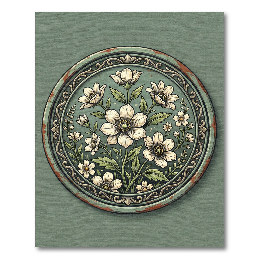 Sage Floral Art Nouveau Medallion Rug