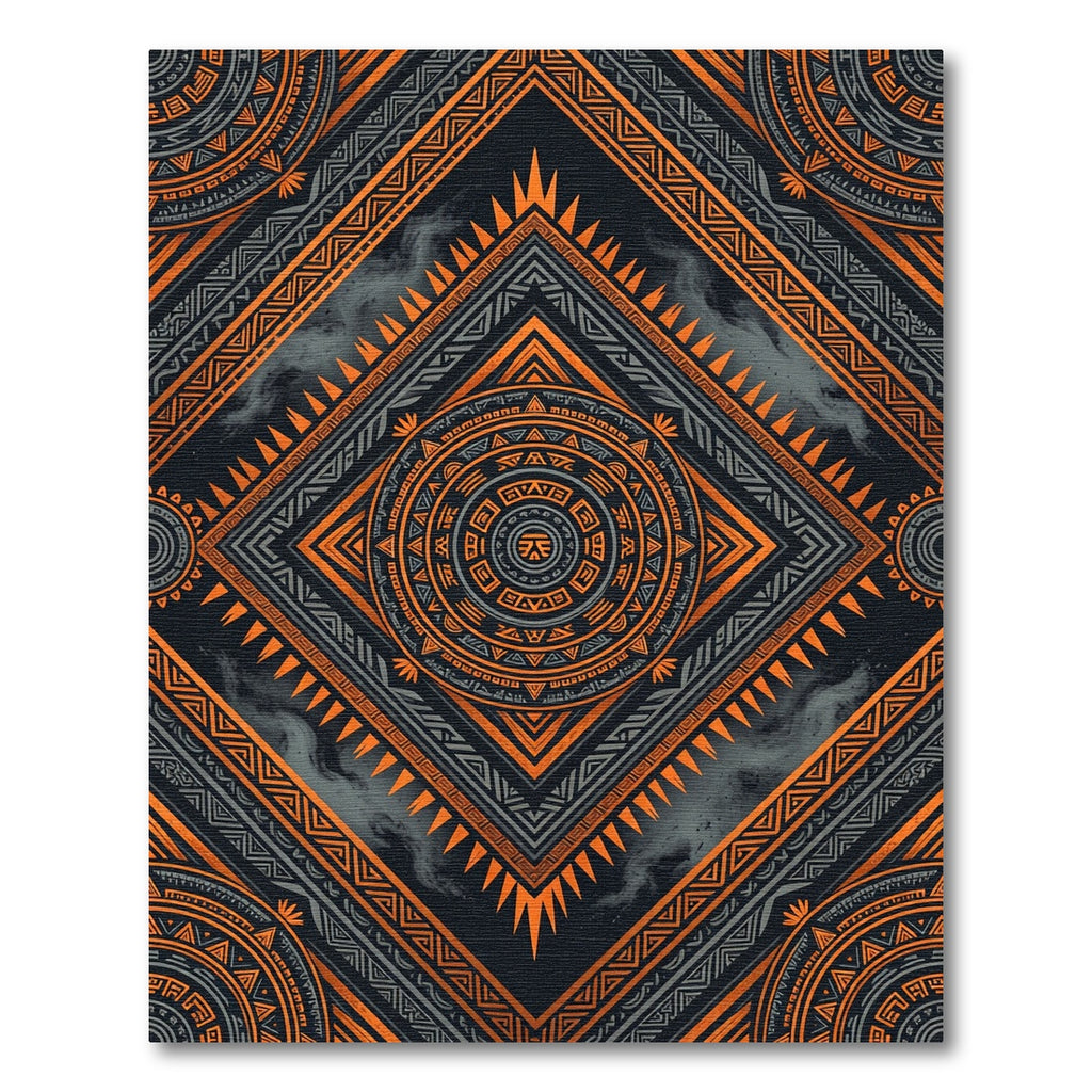 Bold Orange Tribal Sun Mandala Rug
