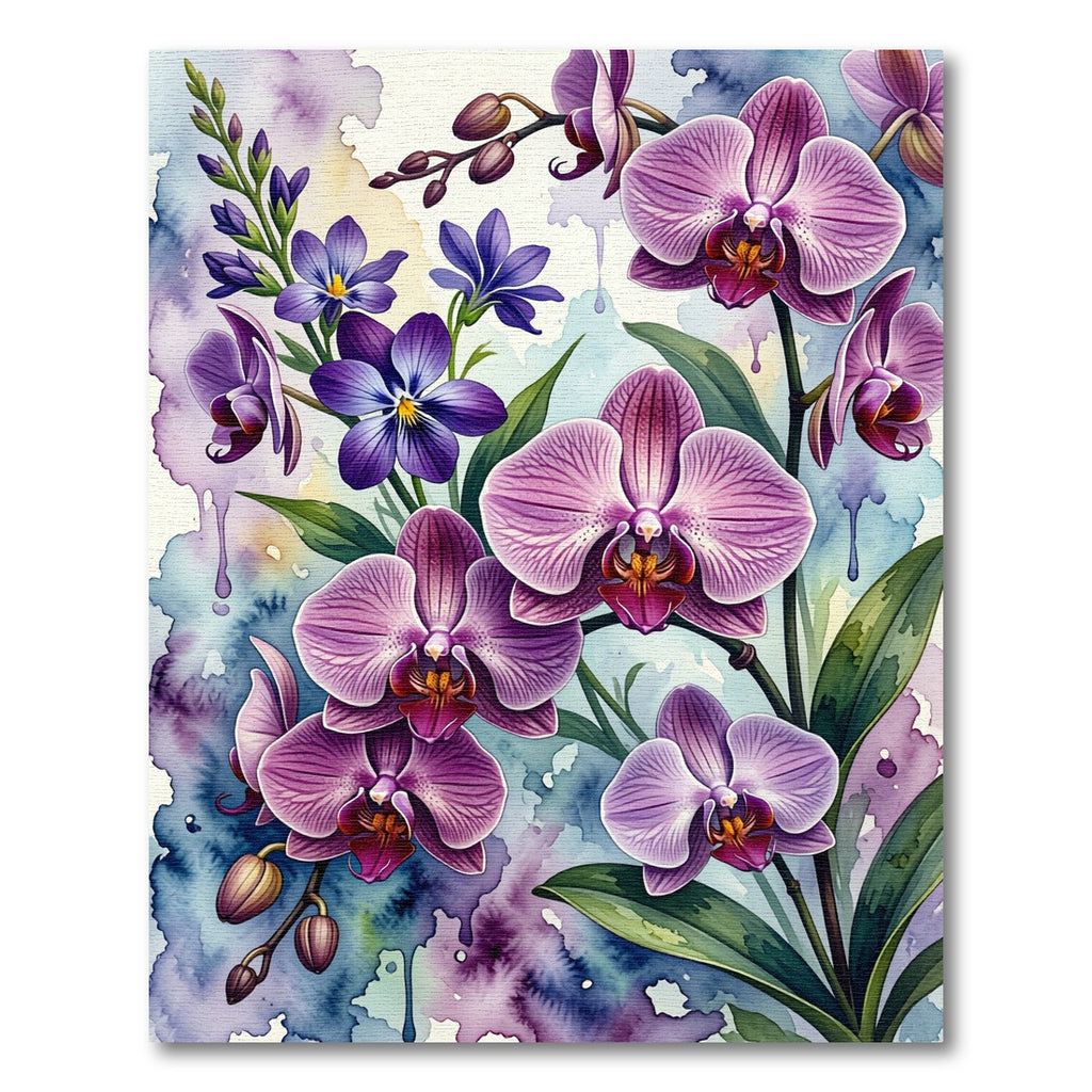 Watercolor Purple Orchid Bloom Arrangement Rug