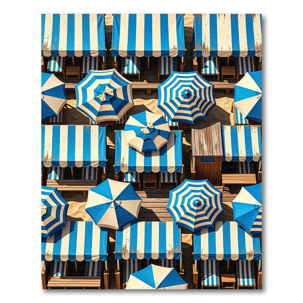 Coastal Blue White Striped Parasol Collage Rug