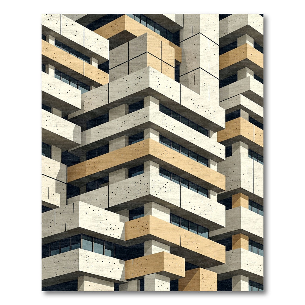 Modern Architectural Beige and White Stacks Rug
