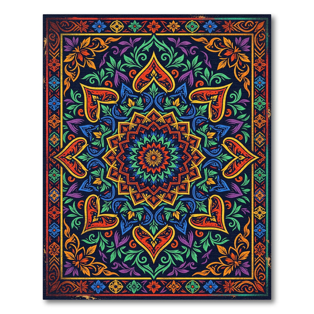 Vibrant Multicolor Floral Mandala Tapestry Rug