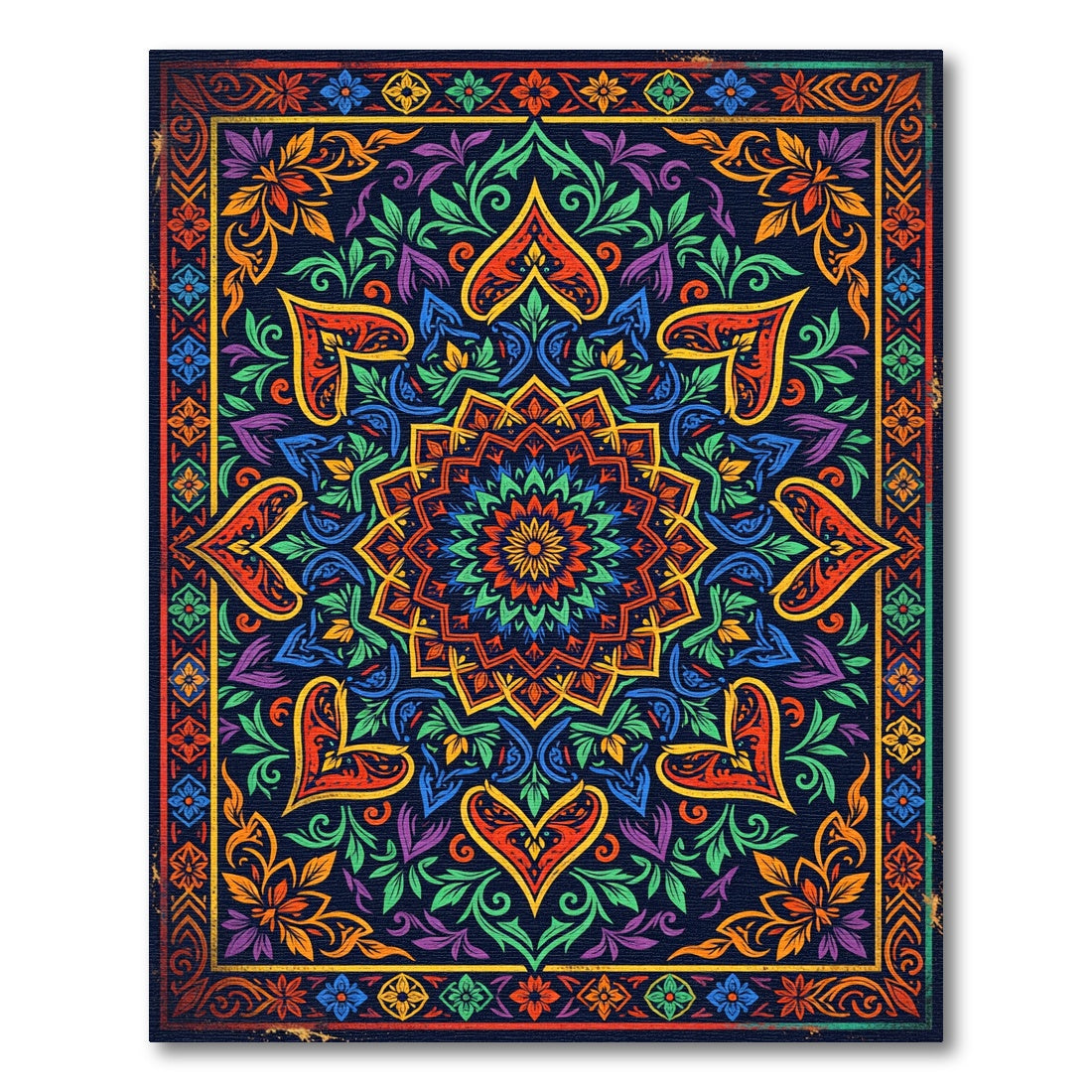 Vibrant Multicolor Floral Mandala Tapestry Rug