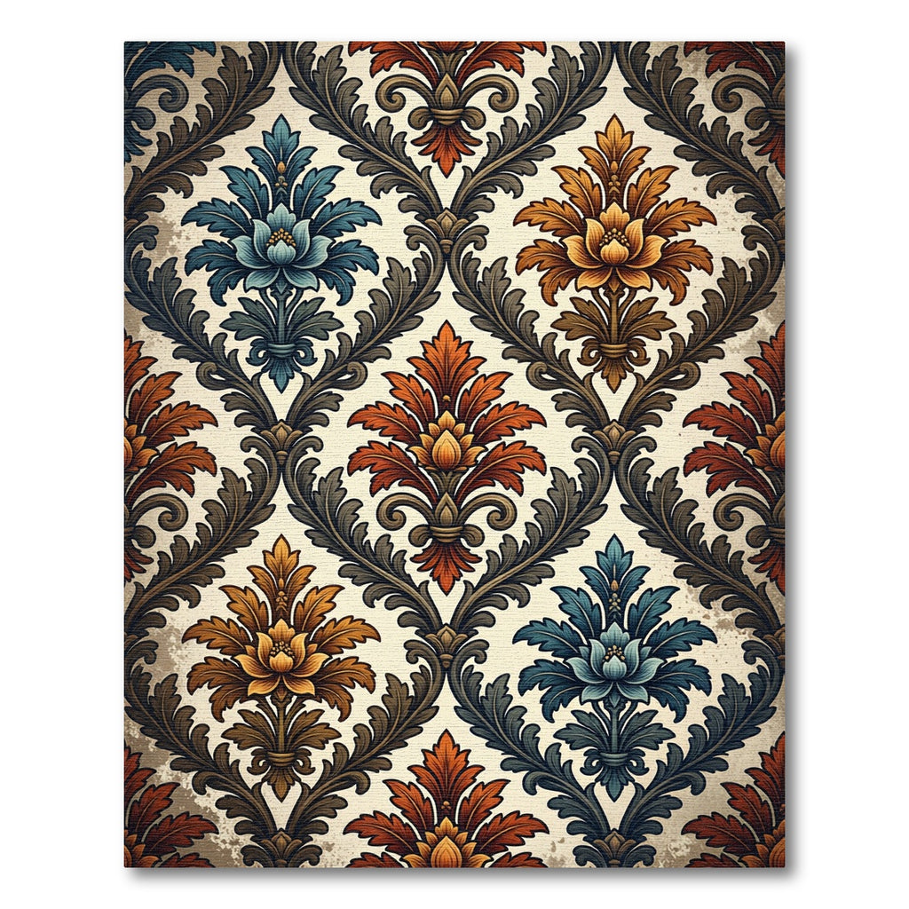 Antique Floral Damask Blue Orange Rug