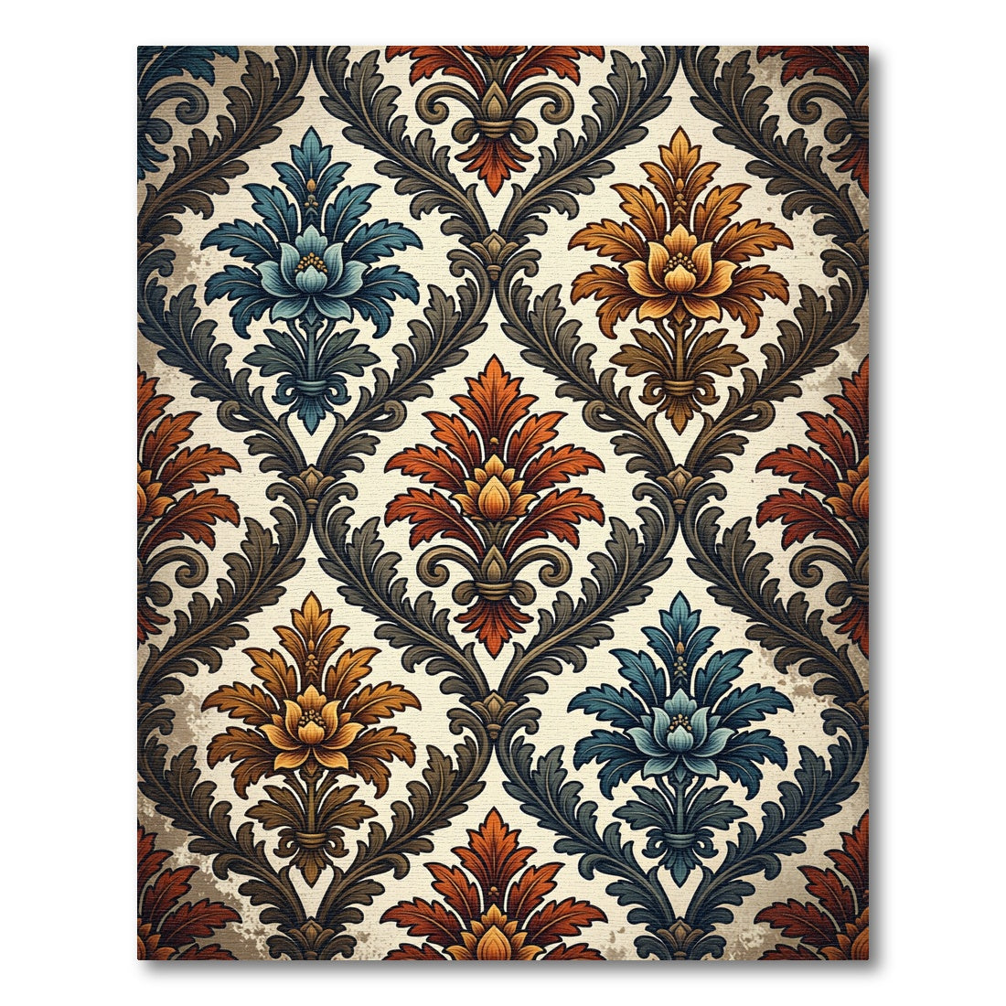 Antique Floral Damask Blue Orange Rug