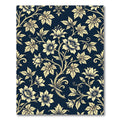 Elegant Navy and Cream Floral Damask Rug