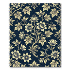 Elegant Navy and Cream Floral Damask Rug