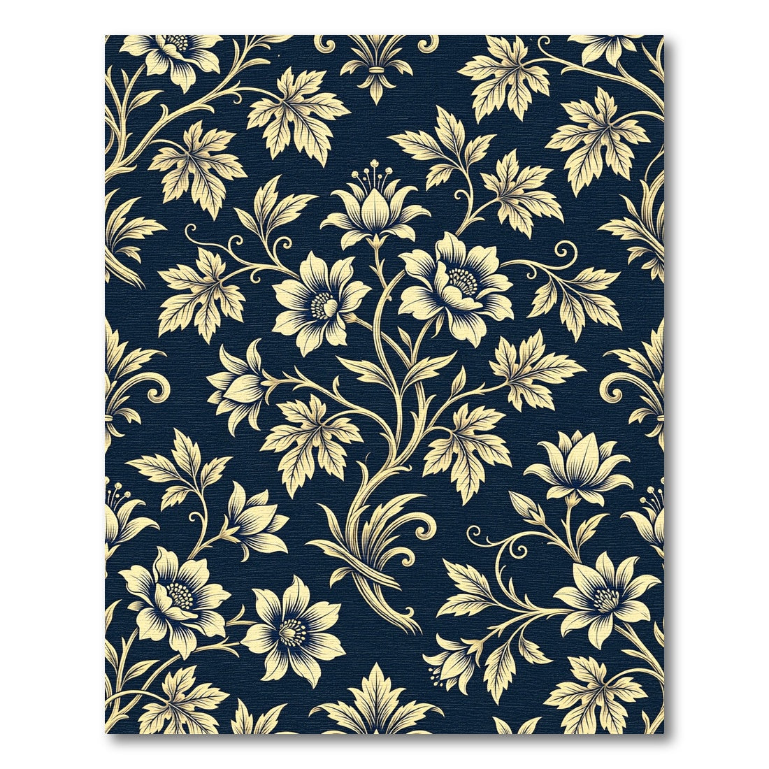 Elegant Navy and Cream Floral Damask Rug