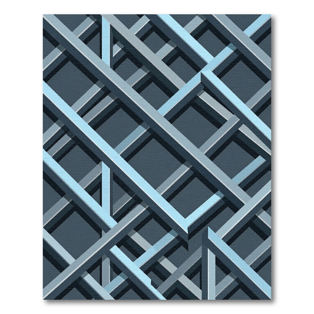 Modern Blue Metallic Geometric Grid Rug