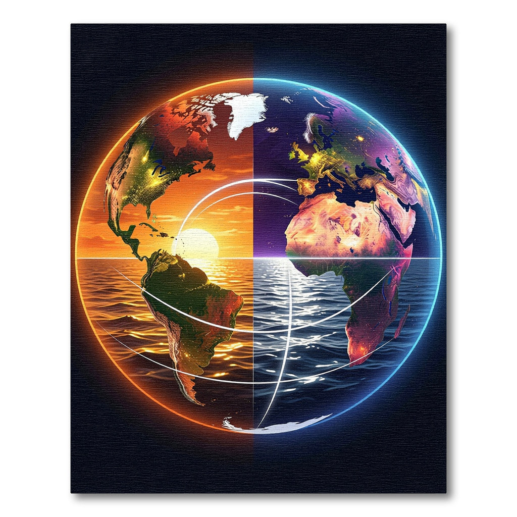 Luminous Celestial Earth Day and Night Globe Rug
