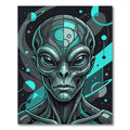 Cybernetic Alien Teal Geometric Portrait Rug