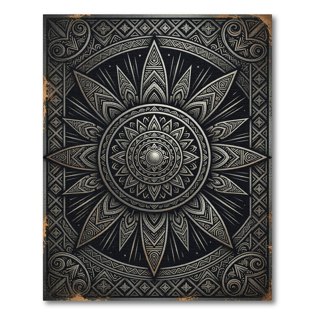 Elegant Silver Starburst Geometric Medallion Rug