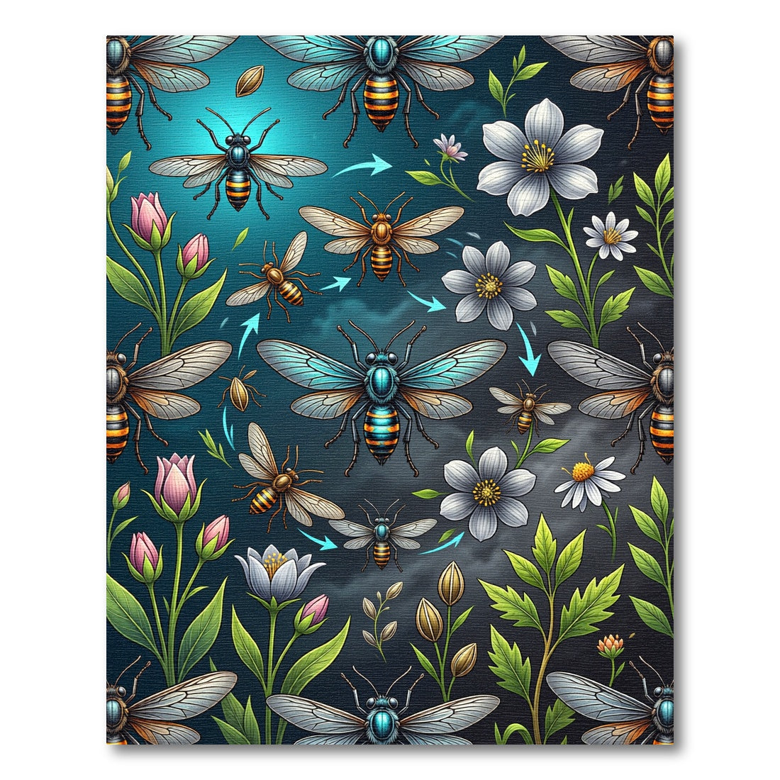 Whimsical Bioluminescent Bee Garden Meadow Rug