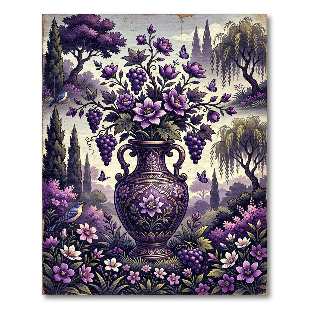 Enchanted Purple Floral Grape Vase Rug