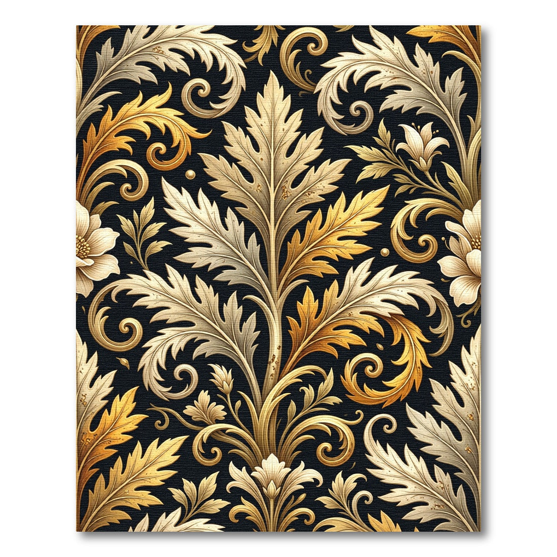 Golden Acanthus Scroll Floral Ornament Rug