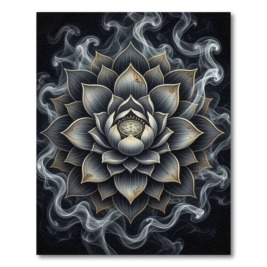 Smoky Charcoal Ethereal Lotus Mandala Rug