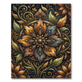 Golden Antiqued Floral Medallion Scroll Rug