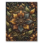 Golden Antiqued Floral Medallion Scroll Rug