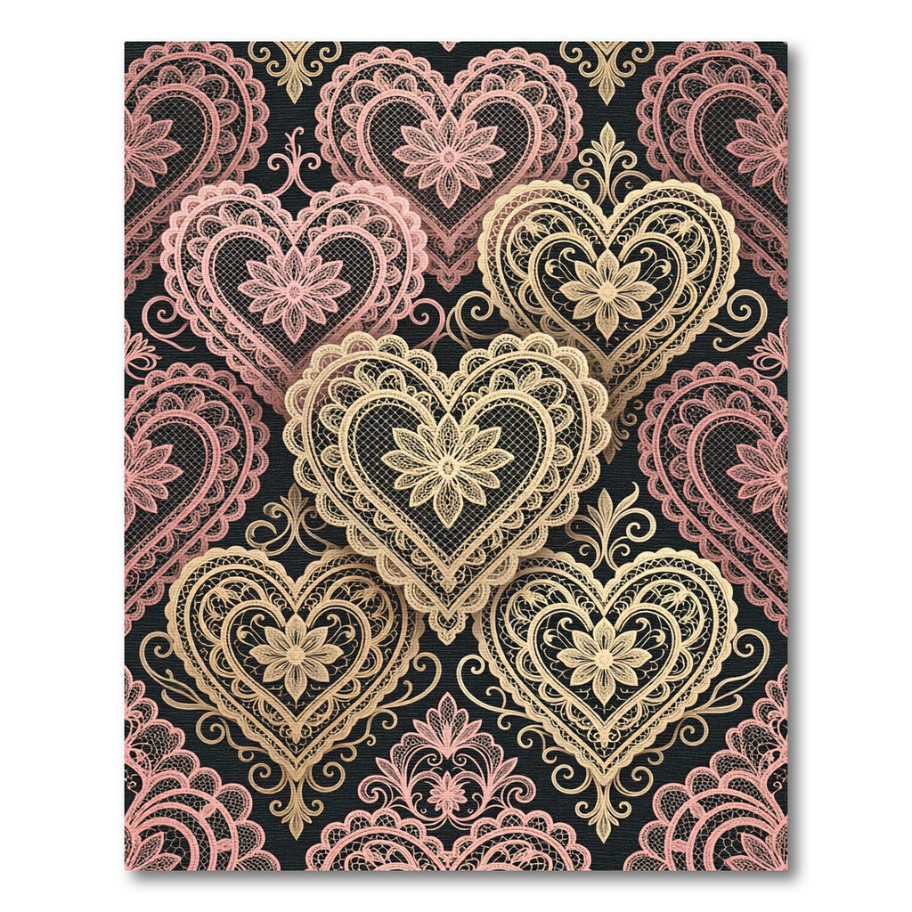 Intricate Gold Lace Heart Damask Rug