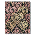 Intricate Gold Lace Heart Damask Rug