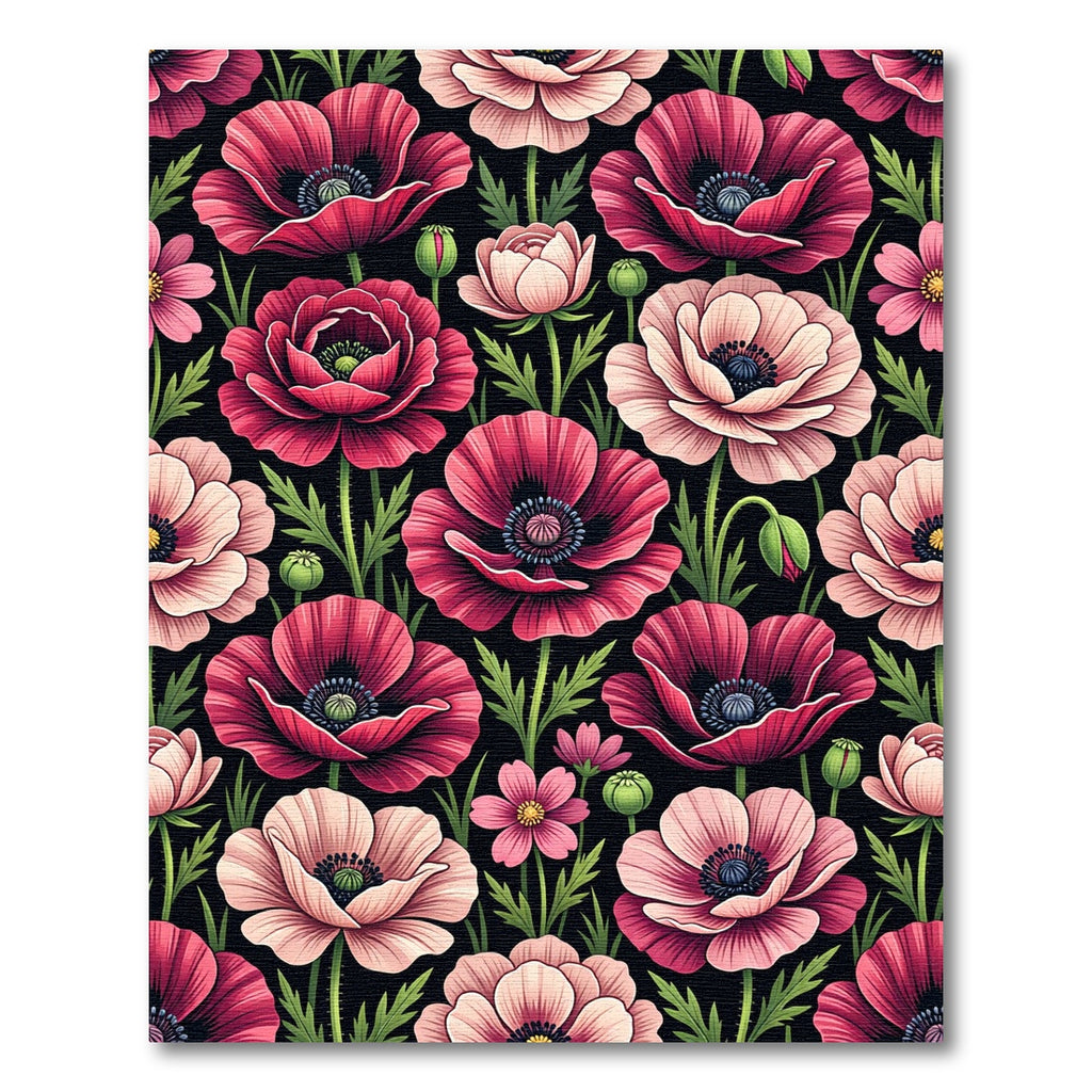 Pink Poppy Floral Botanical Garden Rug