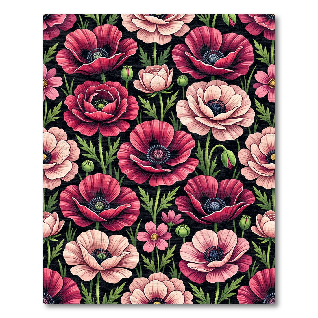 Pink Poppy Floral Botanical Garden Rug