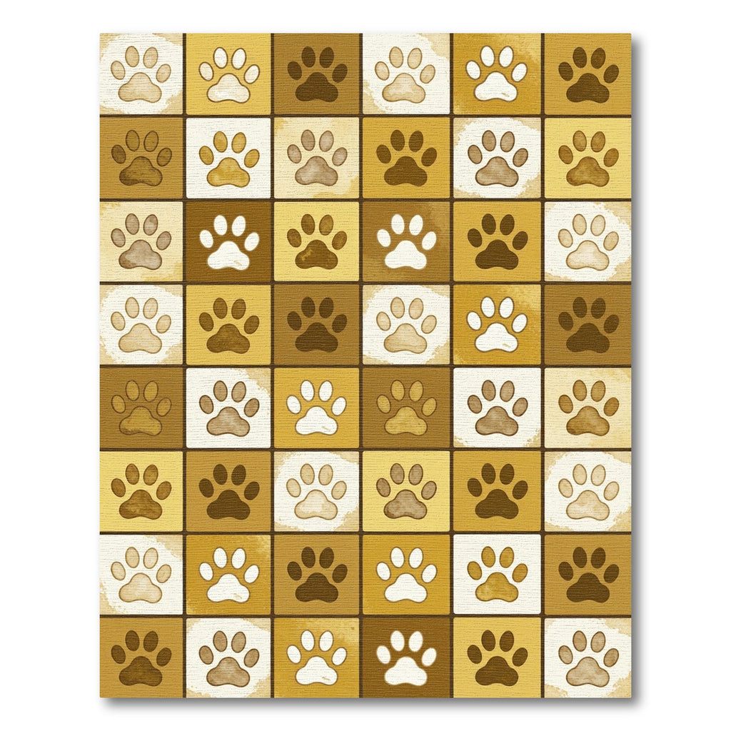 Golden Ochre Grid Paw Tile Rug