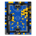 Abstract Blue Yellow Pixelated Soccer Field Rug