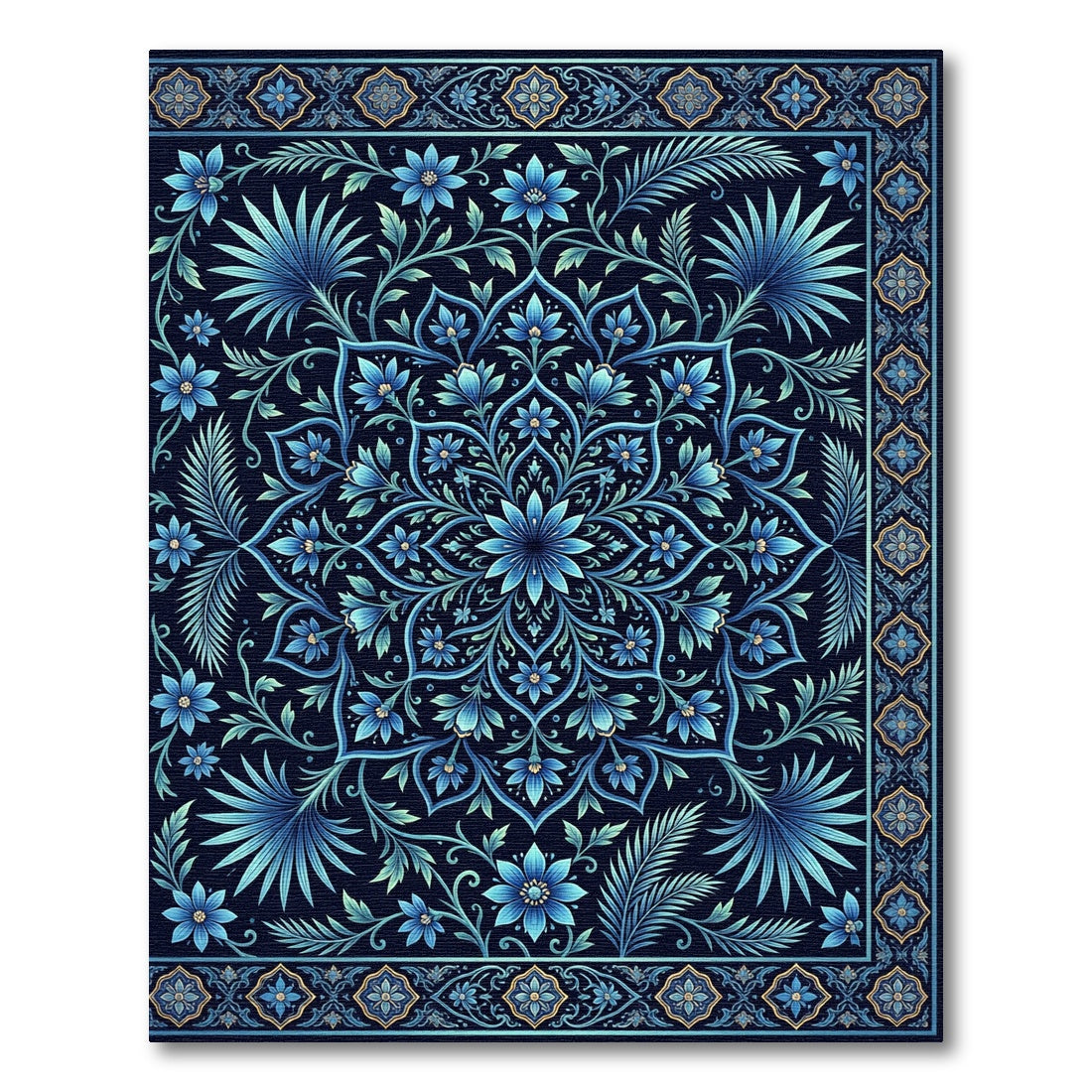 Elegant Indigo Floral Mandala Medallion Rug